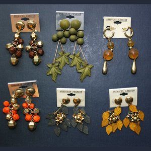 6 pair American Fashion 1980's post drop earrings